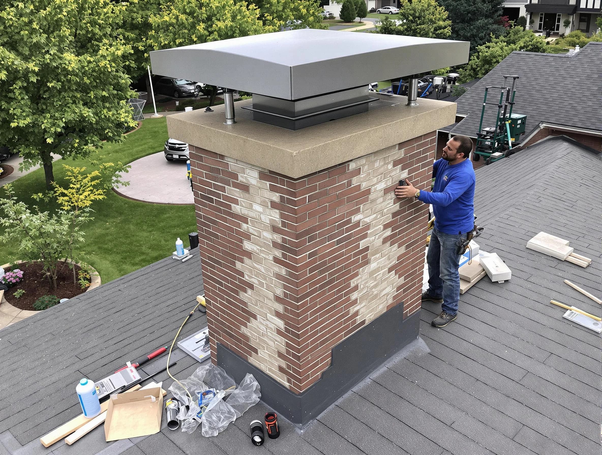 Fruit Heights Chimney Sweep team working on a custom chimney remodel in Fruit Heights, UT