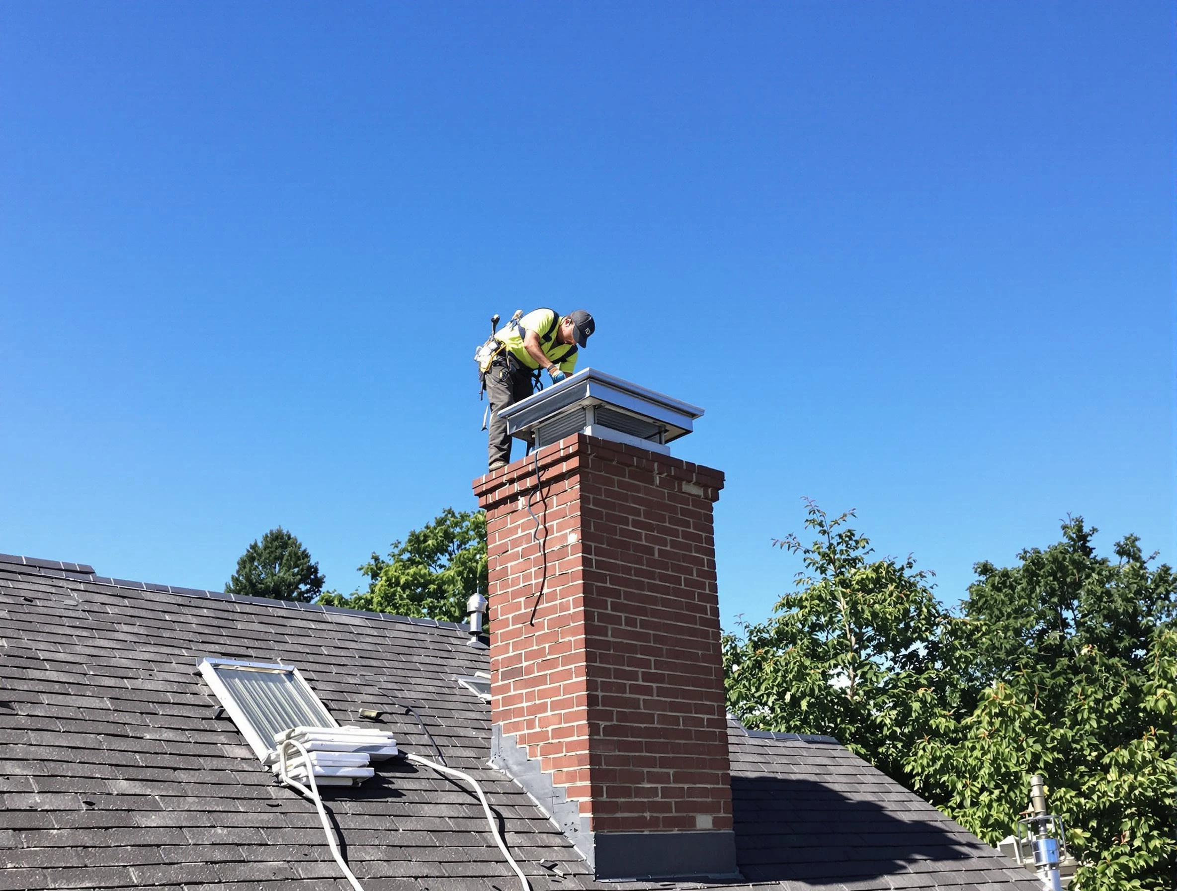 Fruit Heights Chimney Sweep technician measuring a chimney cap in Fruit Heights, UT